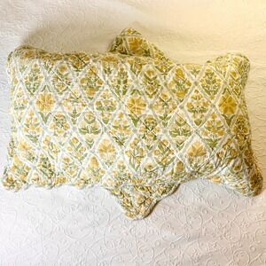 2 King Rachel Zoe Yellow Green Floral Quilted Pillow Shams Reversible Striped